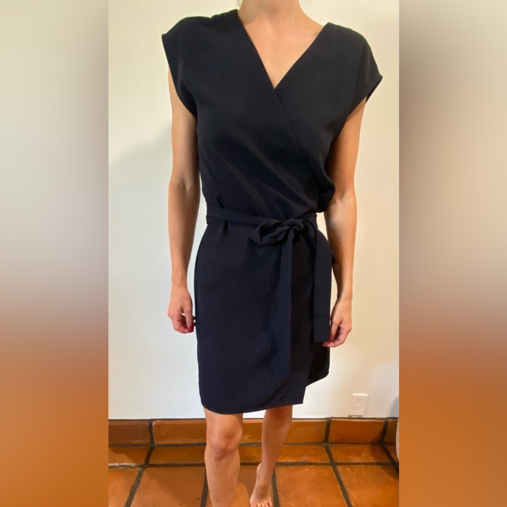 Everlane Japanese Go Weave Short-Sleeve Mini Wrap Dress